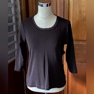 Laura Ashley Brown Lace Neckline Trim